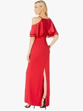 Adrianna Papell Red Cold-Shoulder Maxi Gown